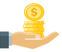 Ícone de mão com moeda representando economia
